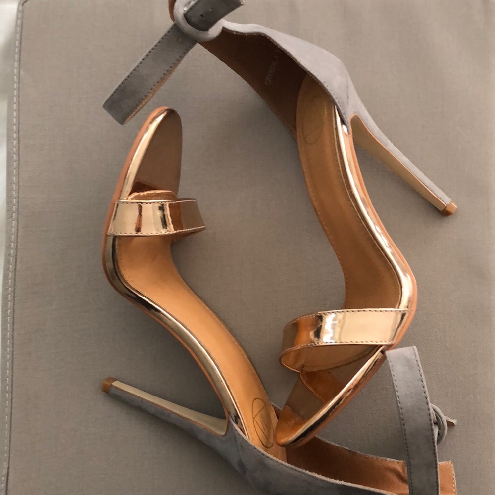 Misguided Gray suede and gold patent leather heels